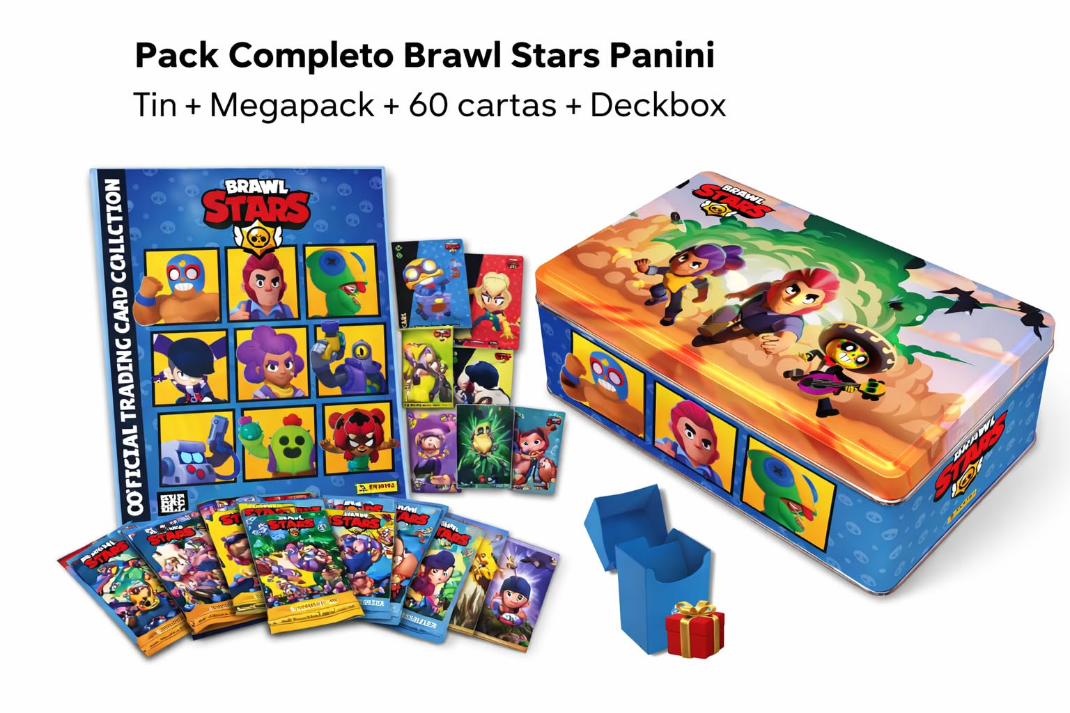 Panini Brawl Stars Pack Coleccionable, Collector's Tin + Megapack Inicio, 60+ Cartas, 9 Edición Limitada, Álbum y Deck Box
