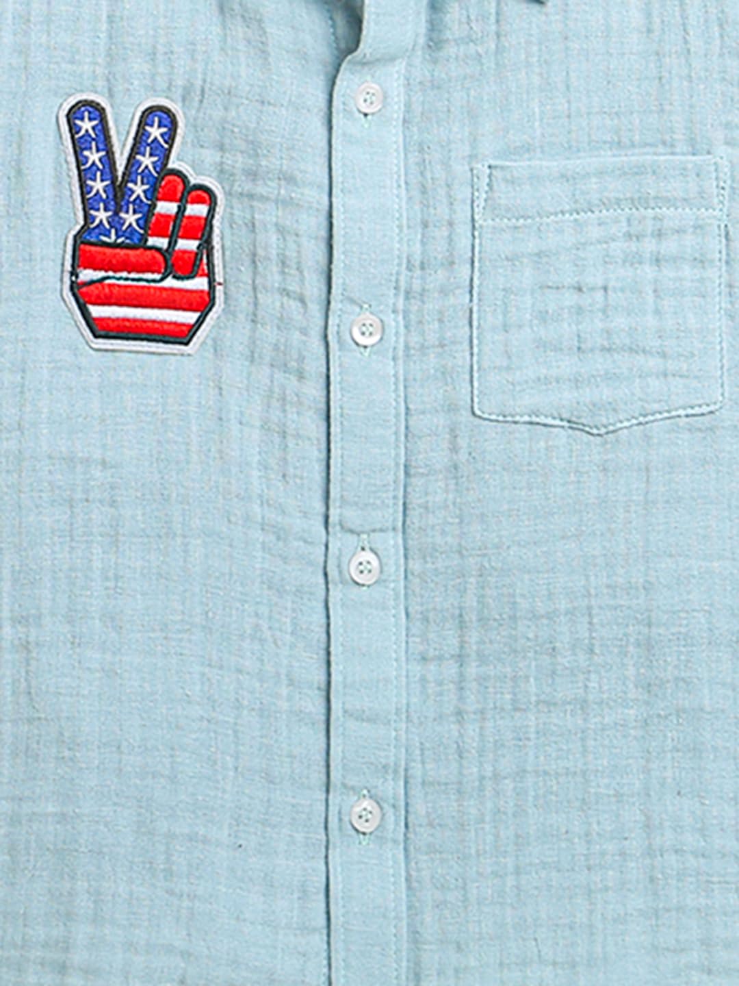 ZIP ZAP ZOOP Sky Blue Victory Embroidered Collar Neck Half Sleeve Casual Boys Shirt | 1-1.5 Years 2