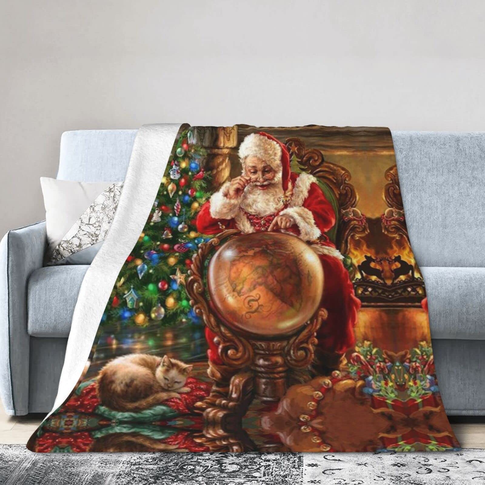 Couverture de Père Noël toutes saisons grande taille pour lit et canapé