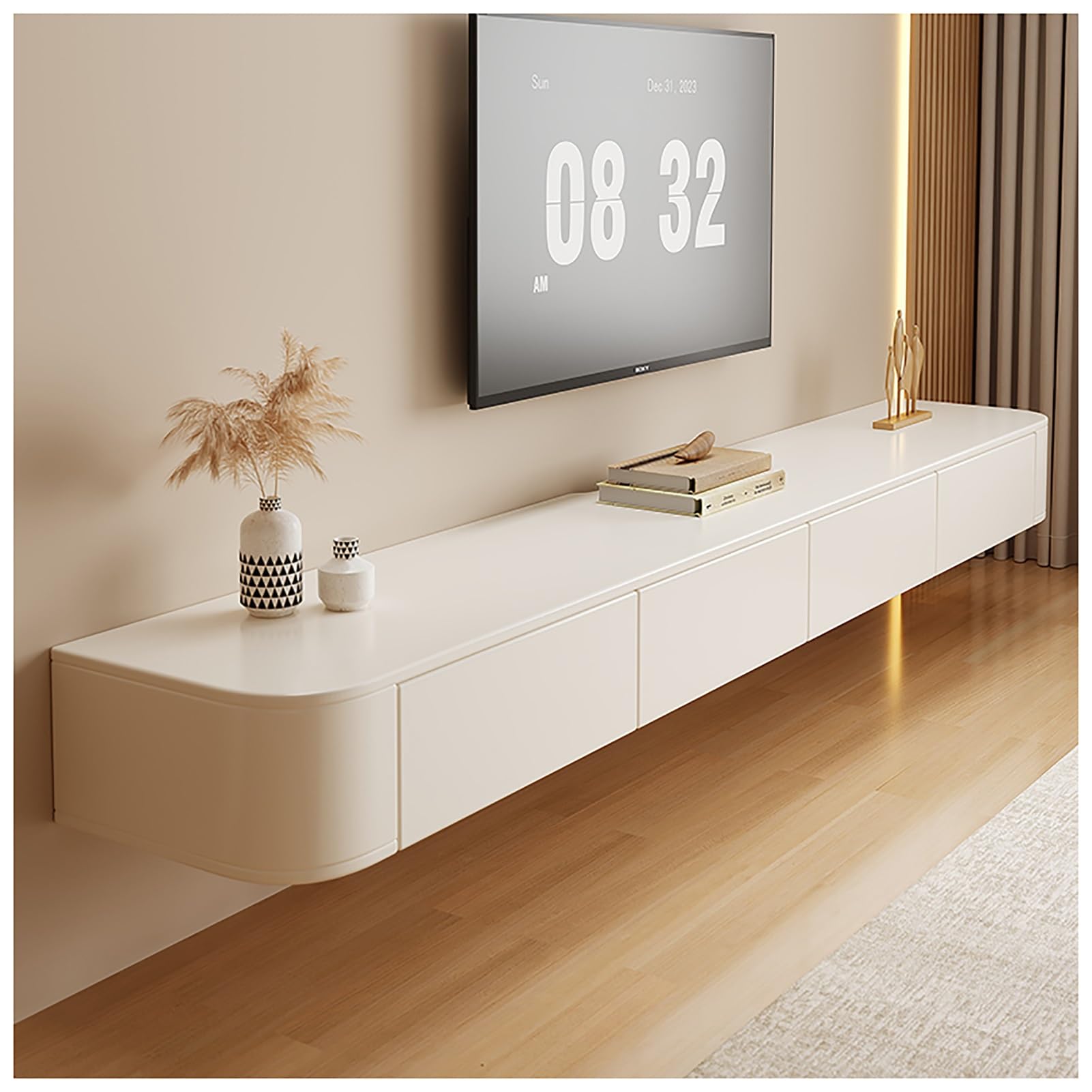 JXYQ Wall-Mounted Floating TV Stand with Cable Management, Modern Entertainment Center Storage for Living Room and Bedroom Decor