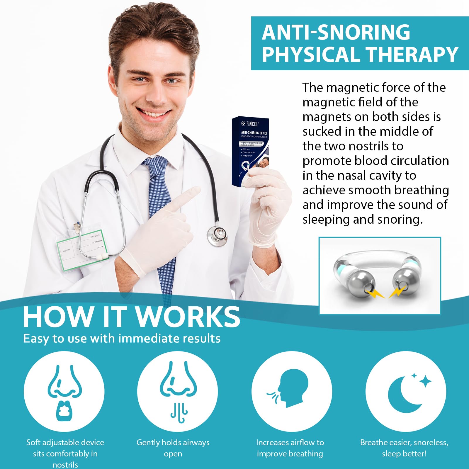 8pcs Dilatador Nasal Antironquidos Clip Nasal Magnético para Dormir, Silicone Reutilizable, Ayuda a Dejar de Roncar y Mejorar la Respiración Nocturna