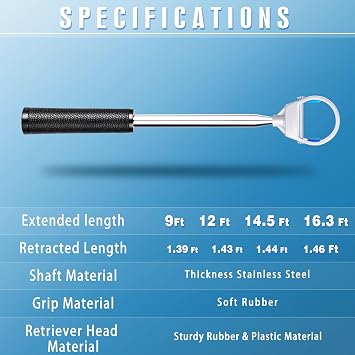 CHAMPKEY Pro Auto-Lock Golf Ball Retriever - Reinforced Telescopic Shaft with Quick-Lock System | Heavy-Duty Golf Ball Collector | Premium Stability & Durability for All-Weather Use