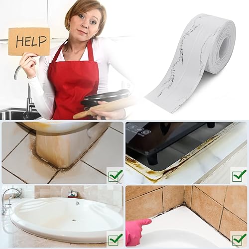 Miniatura 2 de Dstorelhp 2 cintas de calafateo de 1.5 x 16.4 pies para baño y cocina, tiras de calafateo de PVC autoadhesivas impermeables para tina, inodoro,