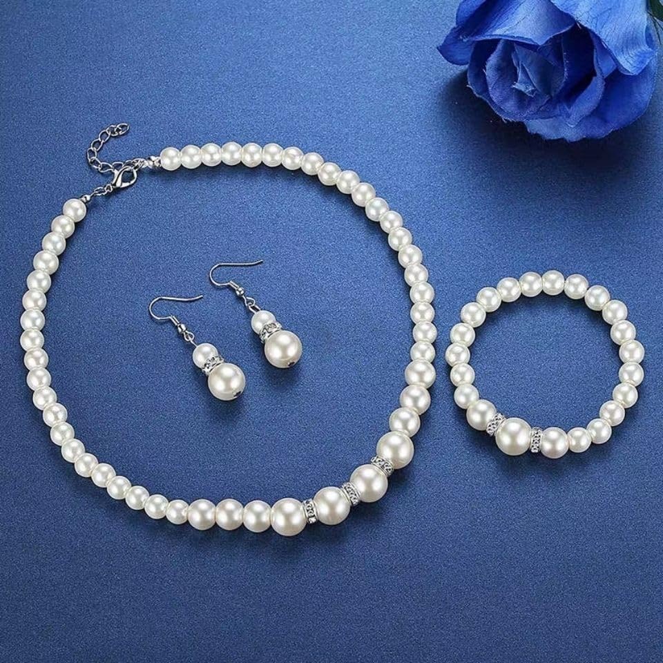 CSIYANJRY99 Pearl Necklace and Earring Set Faux Pearl Jewelry Sets for Women Imitation Beaded Pearl Necklace Bracelet Stud Earrings for Women - Image 5