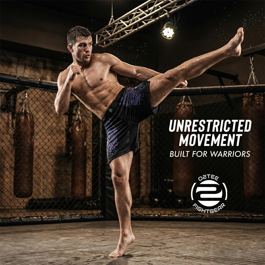 O2TEE Oni MMA Fight Shorts Men's BJJ Performance Training Trunks for Grappling No-Gi Jiu Jitsu Kickboxing