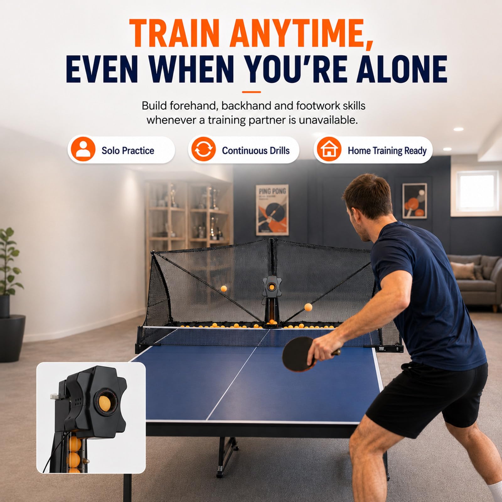Robot tennistavolo con Ampia Rete, 9 Effetti, 30-90 Palline/min