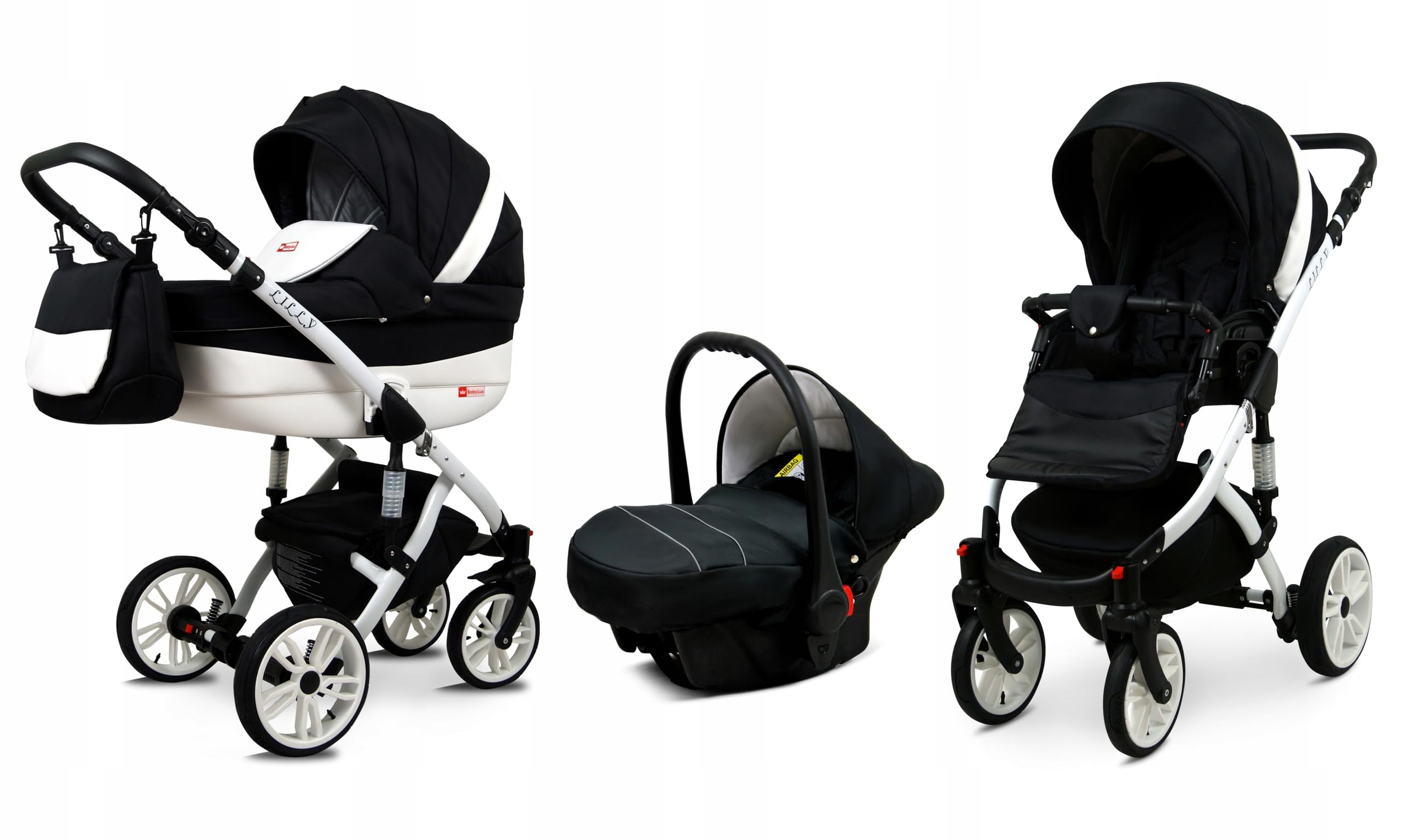 BabyLux® Carrito de Bebé Sistema de Viaje Set 3 en 1 - Lilly - incl. Capazo, Silla de Paseo, Silla Coche - Cochecito - con Bolso cambiador, Cubierta para la lluvia, Mosquitera etc.