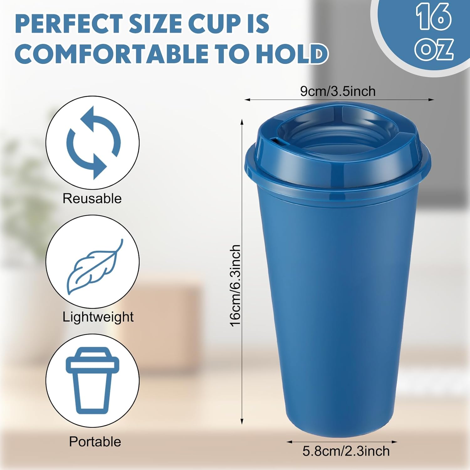 Honeydak 45 Pack 16 oz Reusable Coffee Cups with Lids Water Bottle Iced Coffee Travel Mug Reusable Portable Plastic Tea Tumblers Bulk for Hot and Cold Drinks Birthdays Party(Classic,Dark Blue) - Image 4