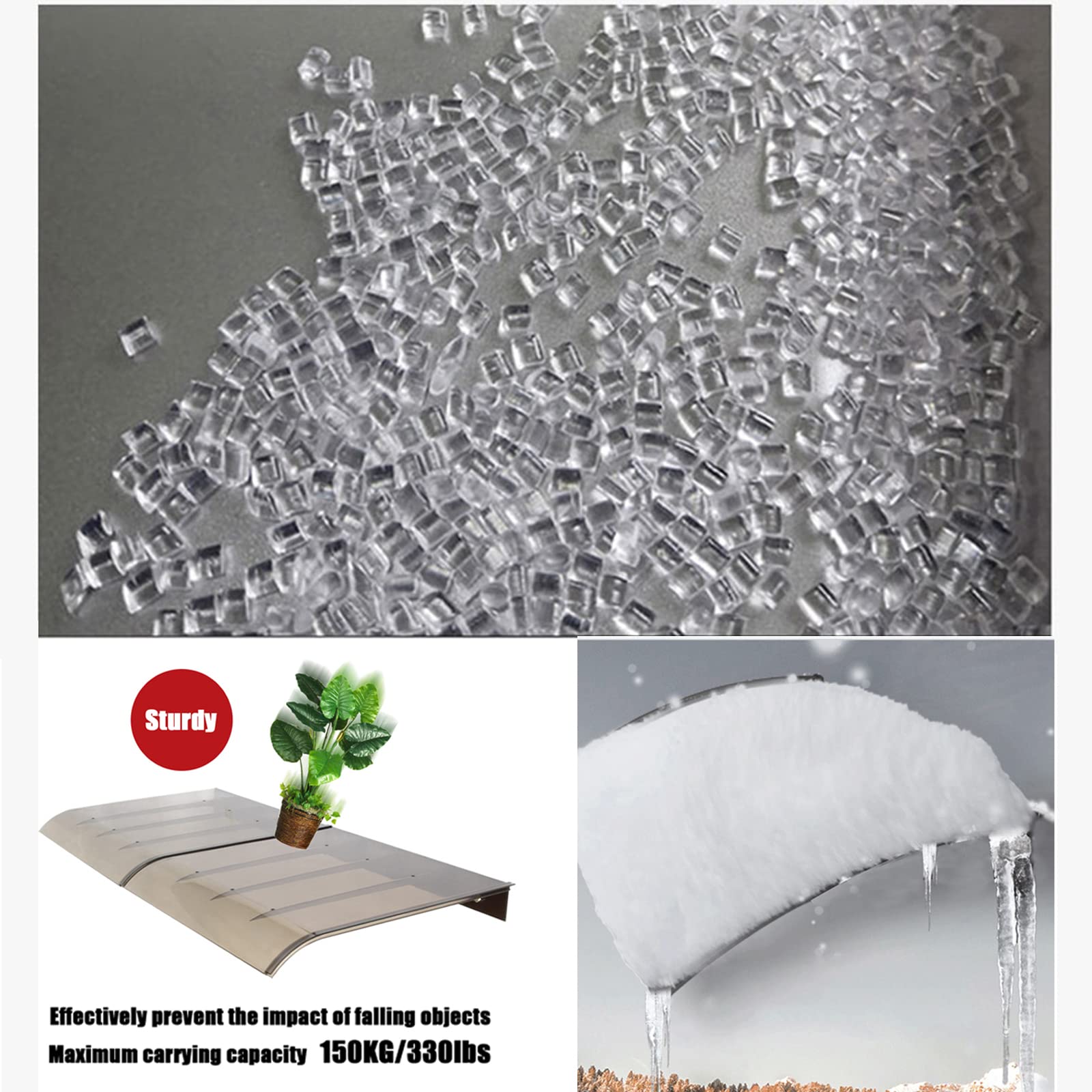 Pensilina Tettoia per Porta Balcone Esterno, Copertura in Policarbonato, Garden da Esterno, Tenda da Veranda per Porta o Finestra, Garage (40x80cm/16"x32")