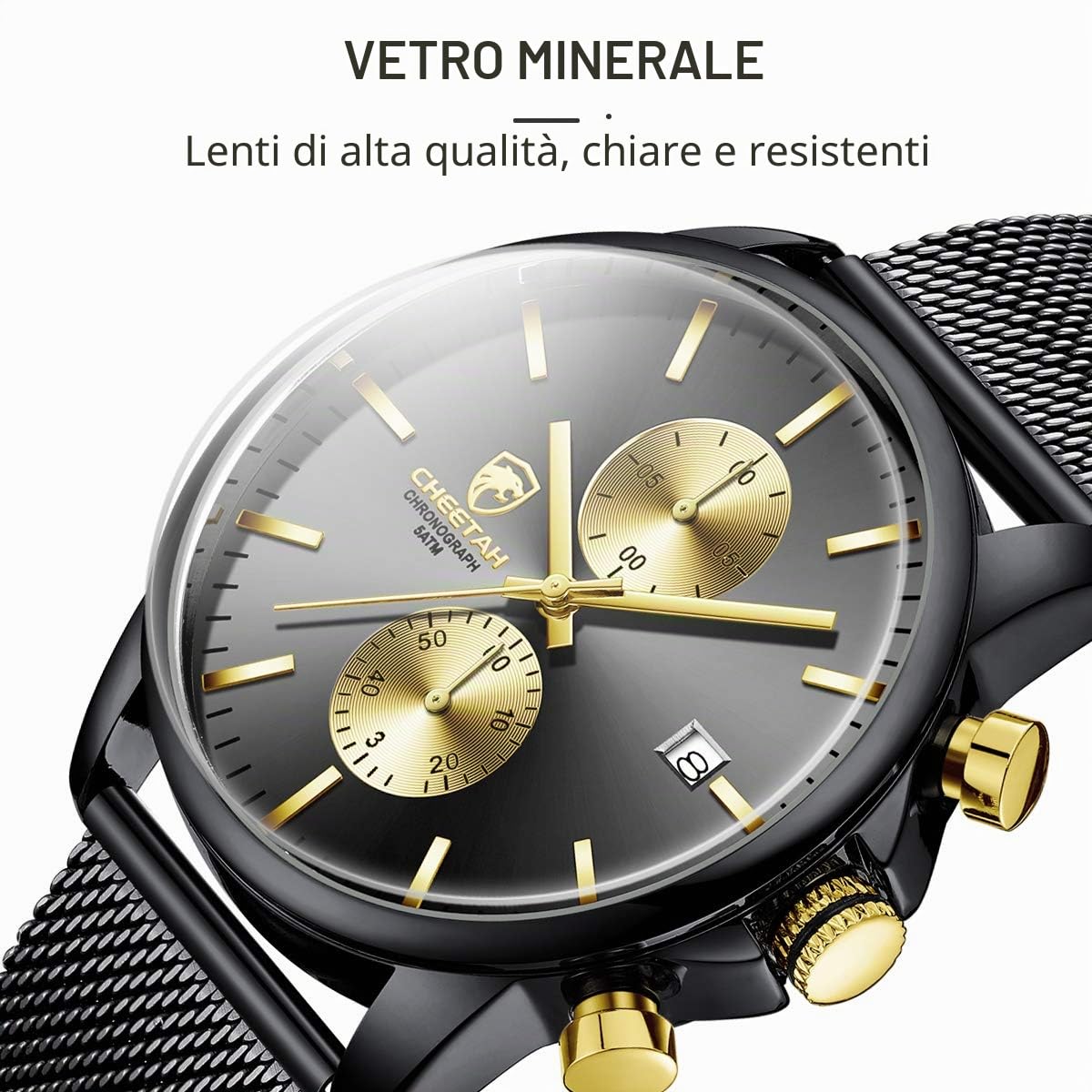 GOLDEN HOUR Orologi da polso da uomo, alla moda, sportivi, analogici, al quarzo, in acciaio inox, impermeabile, cronografo, data automatica