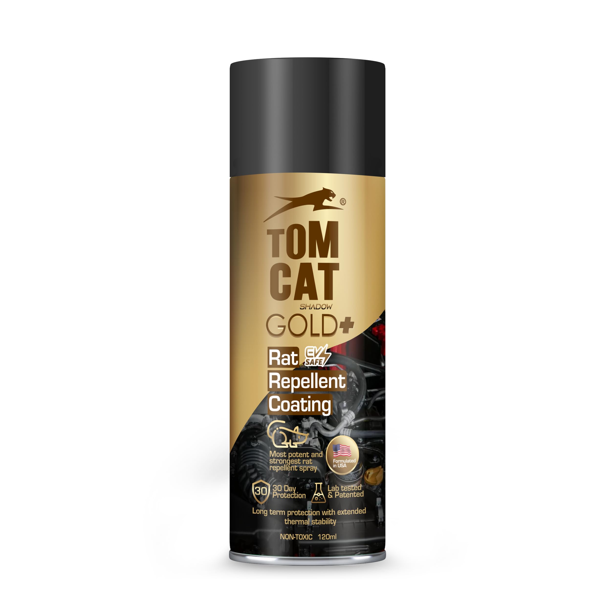 Tom Cat Gold No Entry Rat Repellent Spray for Cars – Long-Lasting | Easy Spray Nozzle, Leak-Free, Up to 1-Year Effectiveness | Includes Protective Glove & Mask – Pack of 1 | 120 ML - FORMULATION 5X