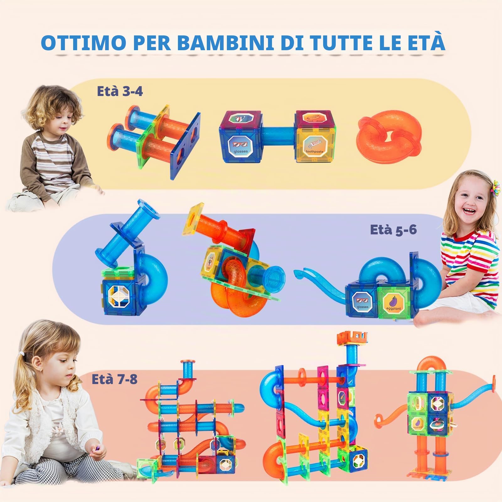 Magblock 122 pezzi blocchi di costruzione magnetici pista di marmo, magneti giocattoli per bambini, STEM regalo educativo di costruzione per ragazzi ragazze 4-12 anni