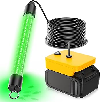 LED Underwater Fishing Light Compatible with for DeWalt 20V BatteryBattery Not Included, 3000 Lumens, IP68 Waterproof Submersible Green Fish Attractor Light for Night/Ice/Boat Fishing