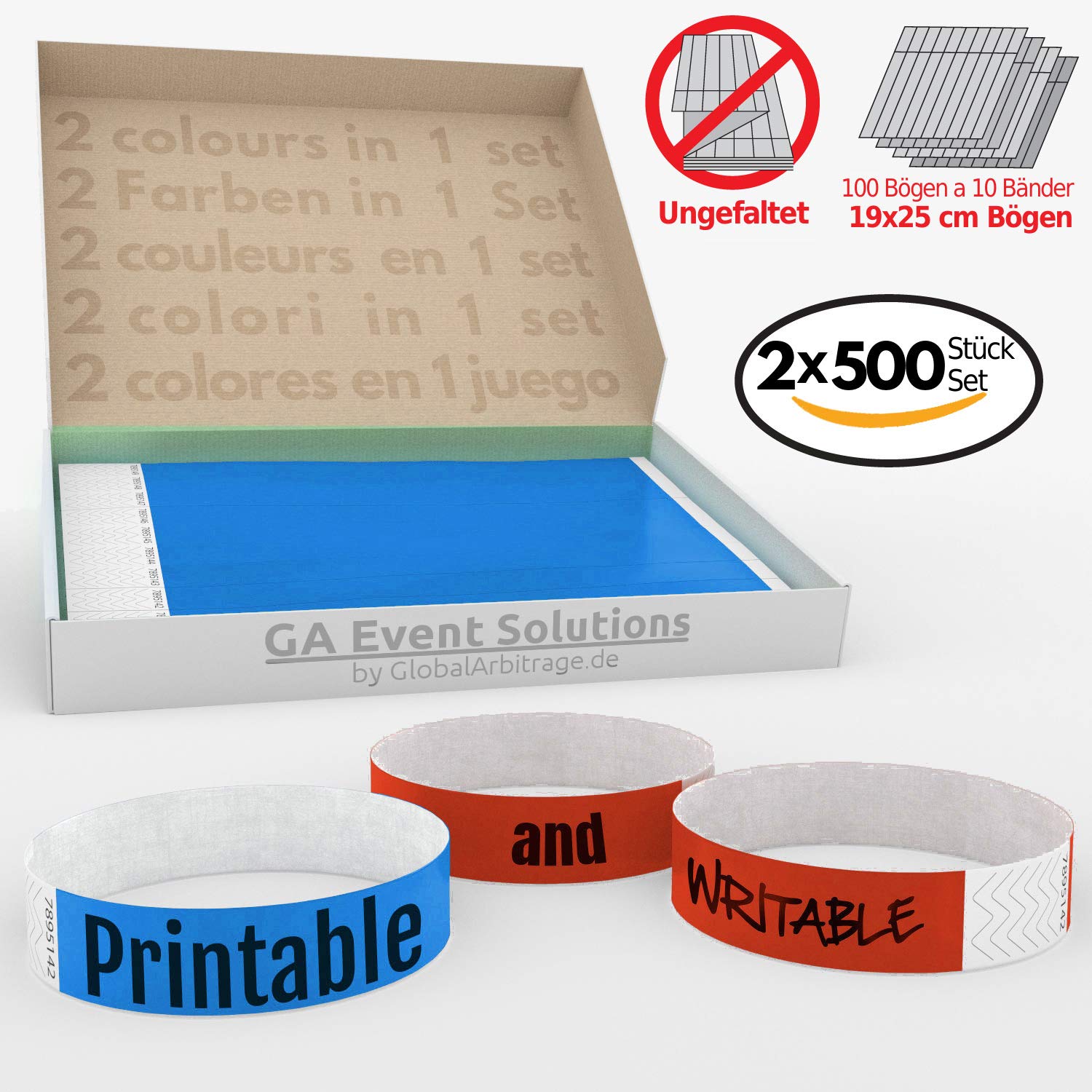 Global Arbitrage Event Solutions 500 Eintrittsbänder Aus Tyvek Zum Selbst Gestalten Und