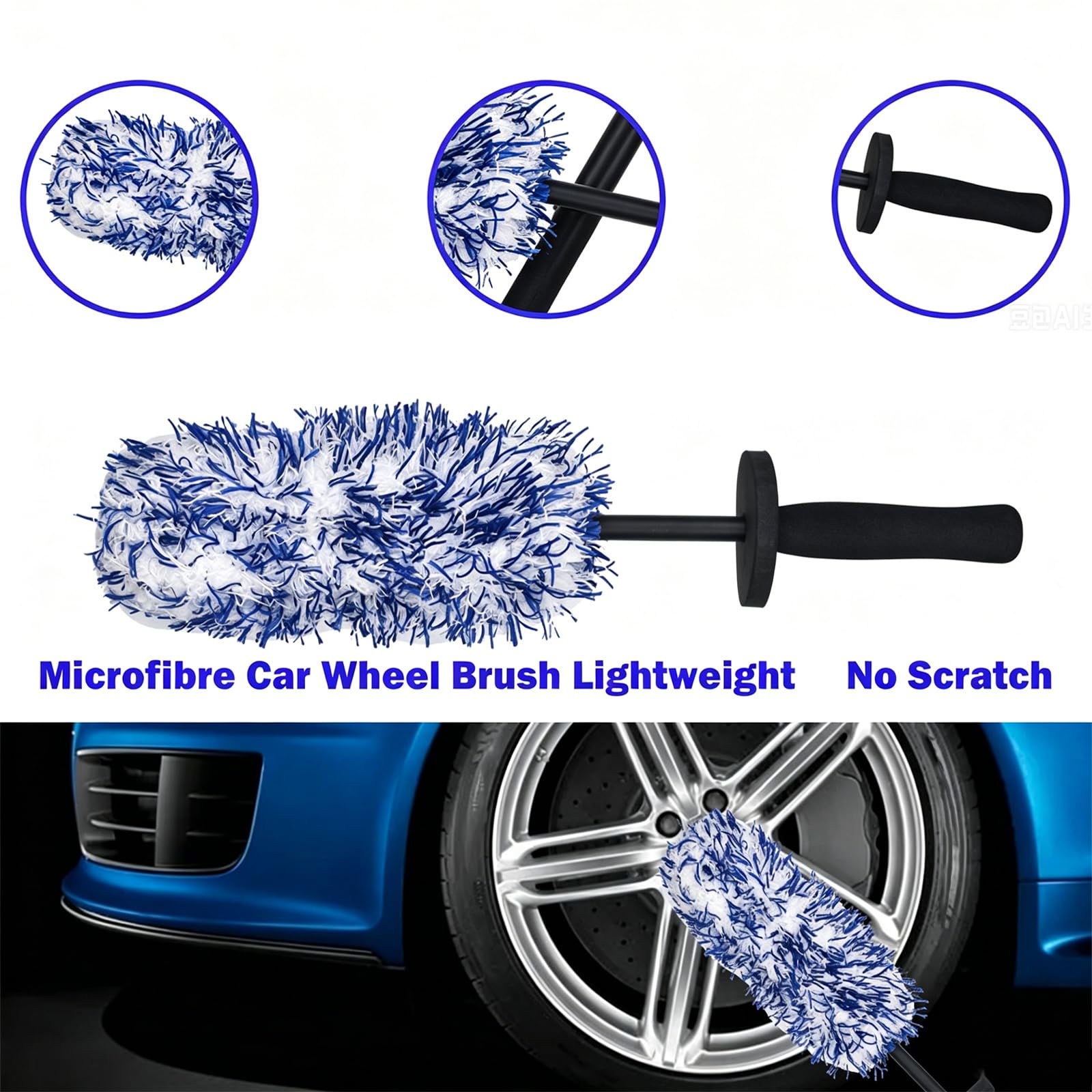 Kit Di Spazzole Per Cerchi Auto Detailing,Spazzola In Microfibra Antigraffio,Lavabile Lavatrice,Strumento La Pulizia Ruote E Pneumatici,Ideale Auto,Camper,Passaruota,Motori Terminali Scarico(Black + B