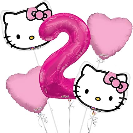 Amazon Com Hello Kitty Head Balloon Bouquet 2nd Birthday 5 Pcs Party Supplies Home Kitchen