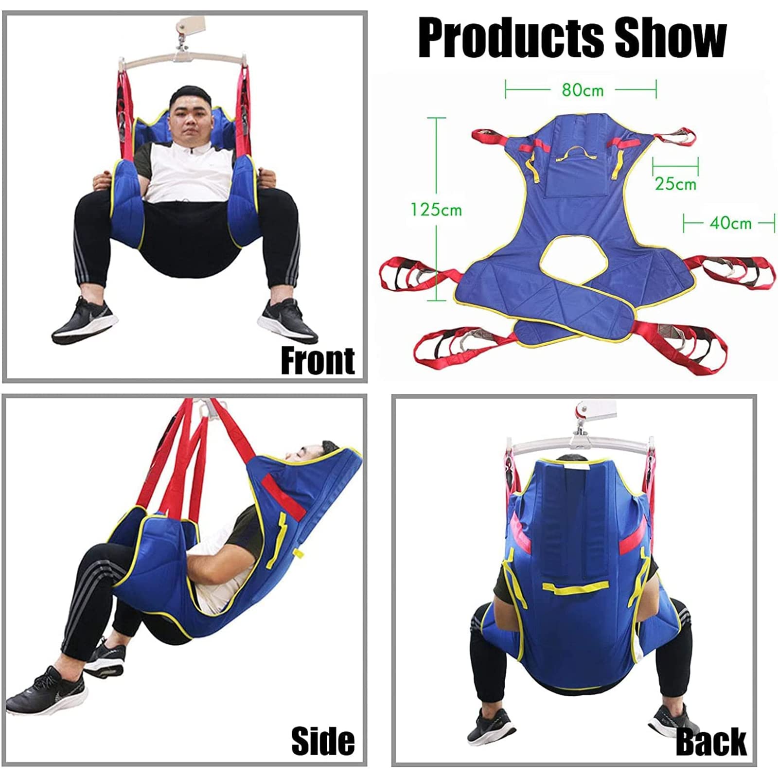 Grúa de Eslinga para traslado de Enfermos y Ancianos, Eslinga de elevación de Pacientes para traslado asistido, Cuerpo Completo y postrado en Cama, Grande, Azul