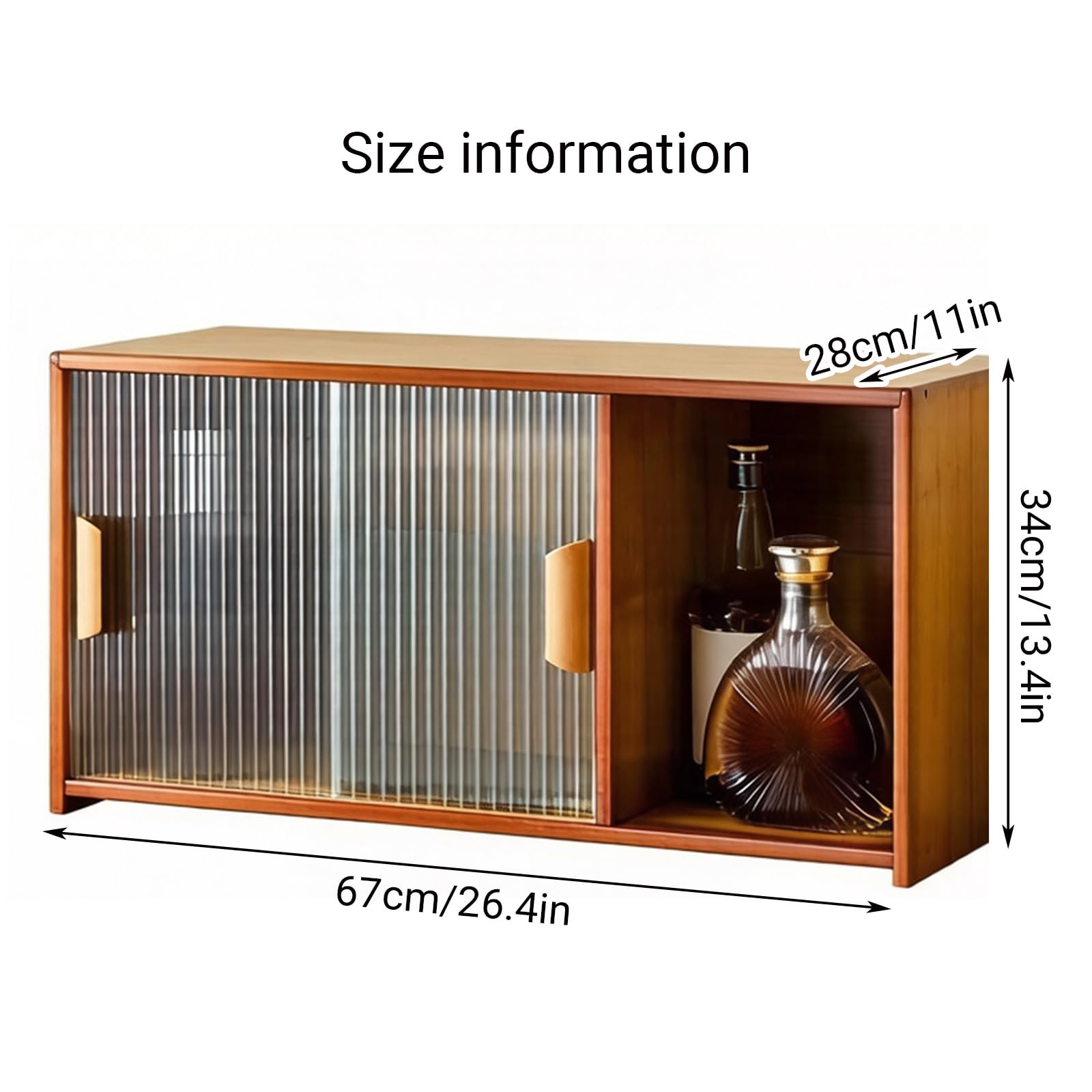 Este gabinete de almacenamiento de escritorio de bambú, organizador de medicamentos con puertas correderas acrílicas, mesa de madera para cafetería y oficina, aspecto de vidrio estriado, diseño