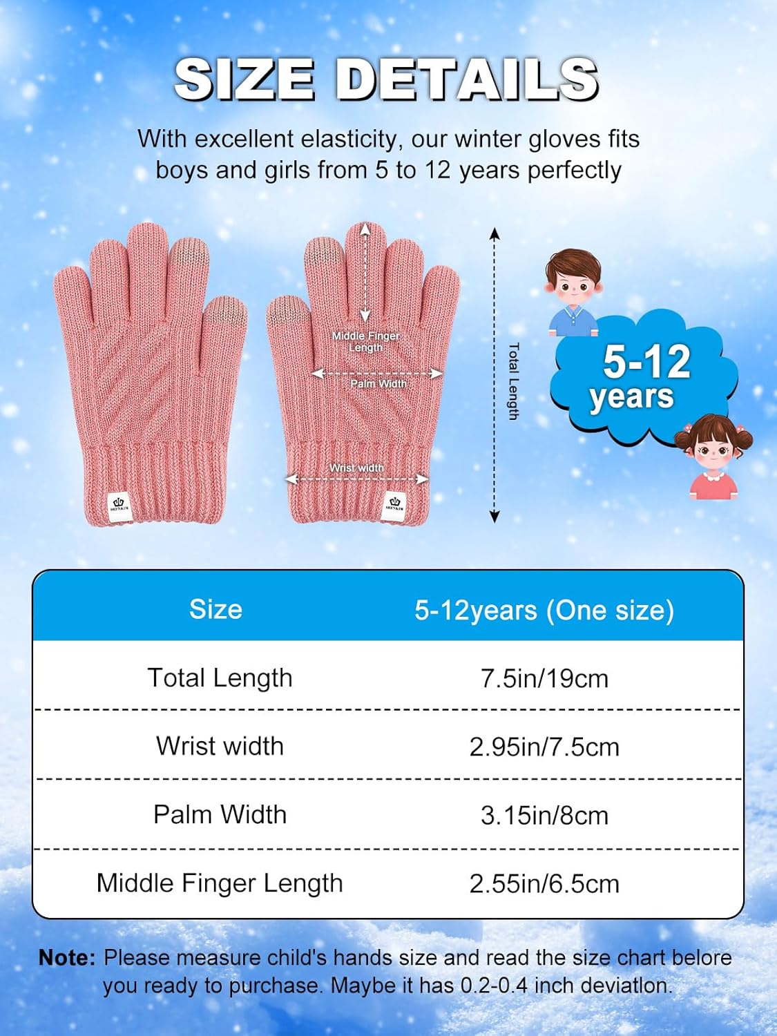 Kids Winter Gloves for Boys Girls, Fleece Lining Knitted Warm Gloves Touchscreen Thermal Children Mittens - Image 5