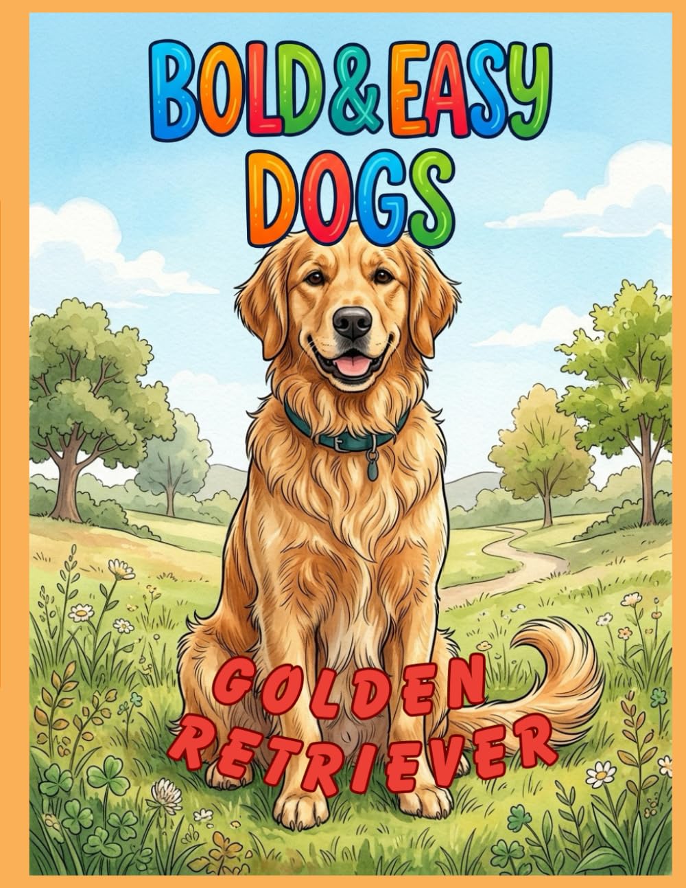 Bold & Easy Dog Breeds Golden Retriever: A Coloring Book for Seniors and Dog Lovers with Thick Lines and Simple, Large-Print Artwork