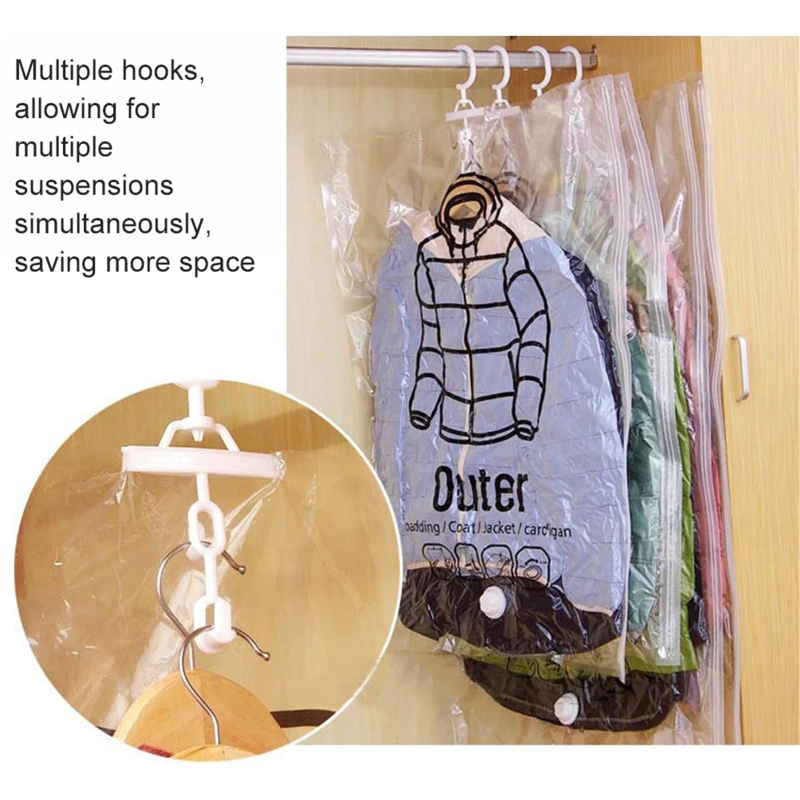 Bolsas vacio Ropa colgante que ahorra espacio, cambio transparente for ropa, chaqueta, abrigo, compresión for el hogar para Equipaje(Style-B-5PCS)