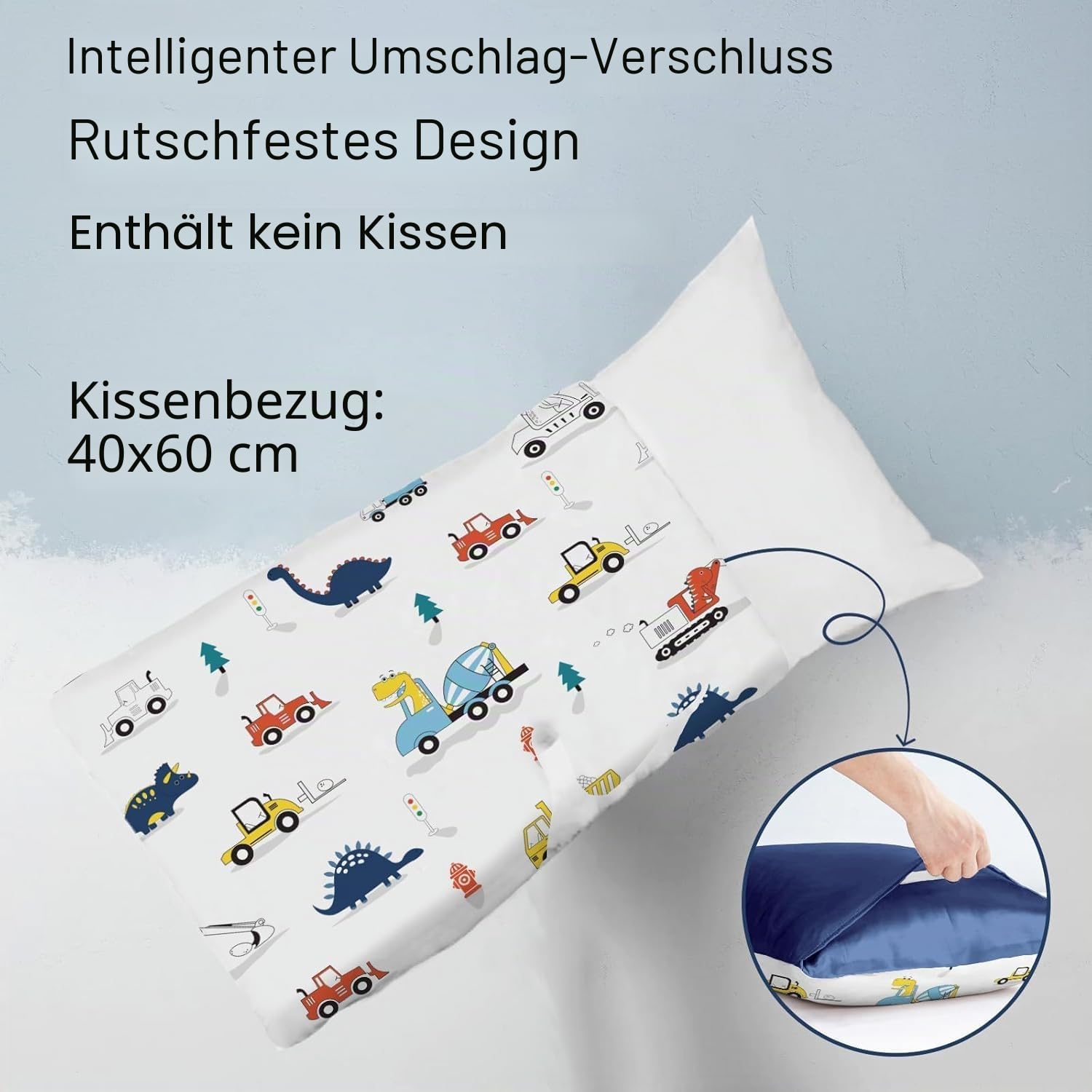 Bettbezug Dinosaurier 120x150 cm für Kinder Jungen Bettbezug Auto Reißverschluss, Bettwäsche aus Mikrofaser Bedruckt Geschenk Party Geburtstag mit Kissenbezug 40x60 cm