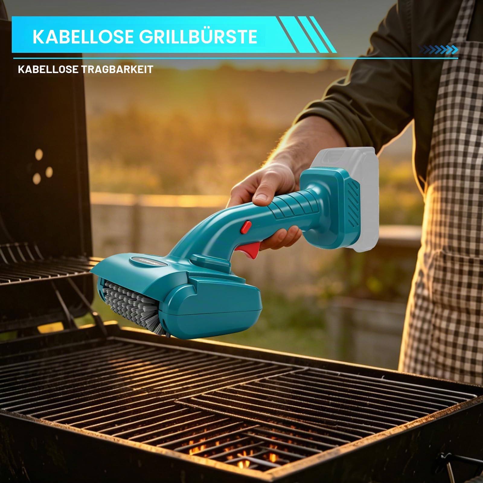 WingFly Elektrische Grillbürste Kompatibel mit Makita 18V Akku, 1300RPM | Edelstahlborsten, Leistungsstarke Grill Reinigungsbürste, Kabellos, für BBQ, Gussrost, Gasgrill, Elektrogrill