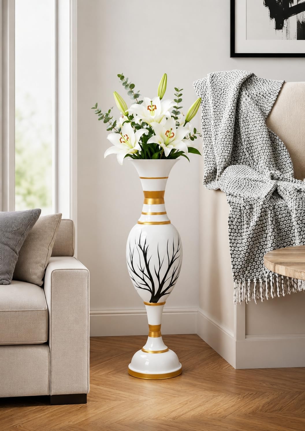AdiCollar Flower Vase Big Size for Living Room Corner - 25 Inches Long - White Tree -Pack of 1-image-15