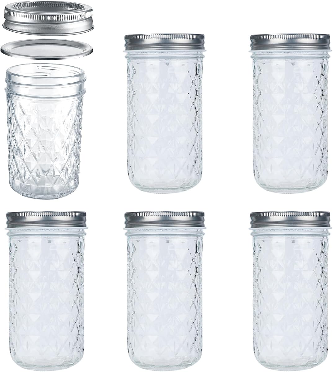 22oz/650ml Glass Mason Jars 6 Pack, Airtight Regular Sealing Lids | Reusable glass canning jars perfect for jam, Honey, spice, yogurt, oats, dessert & food preservation