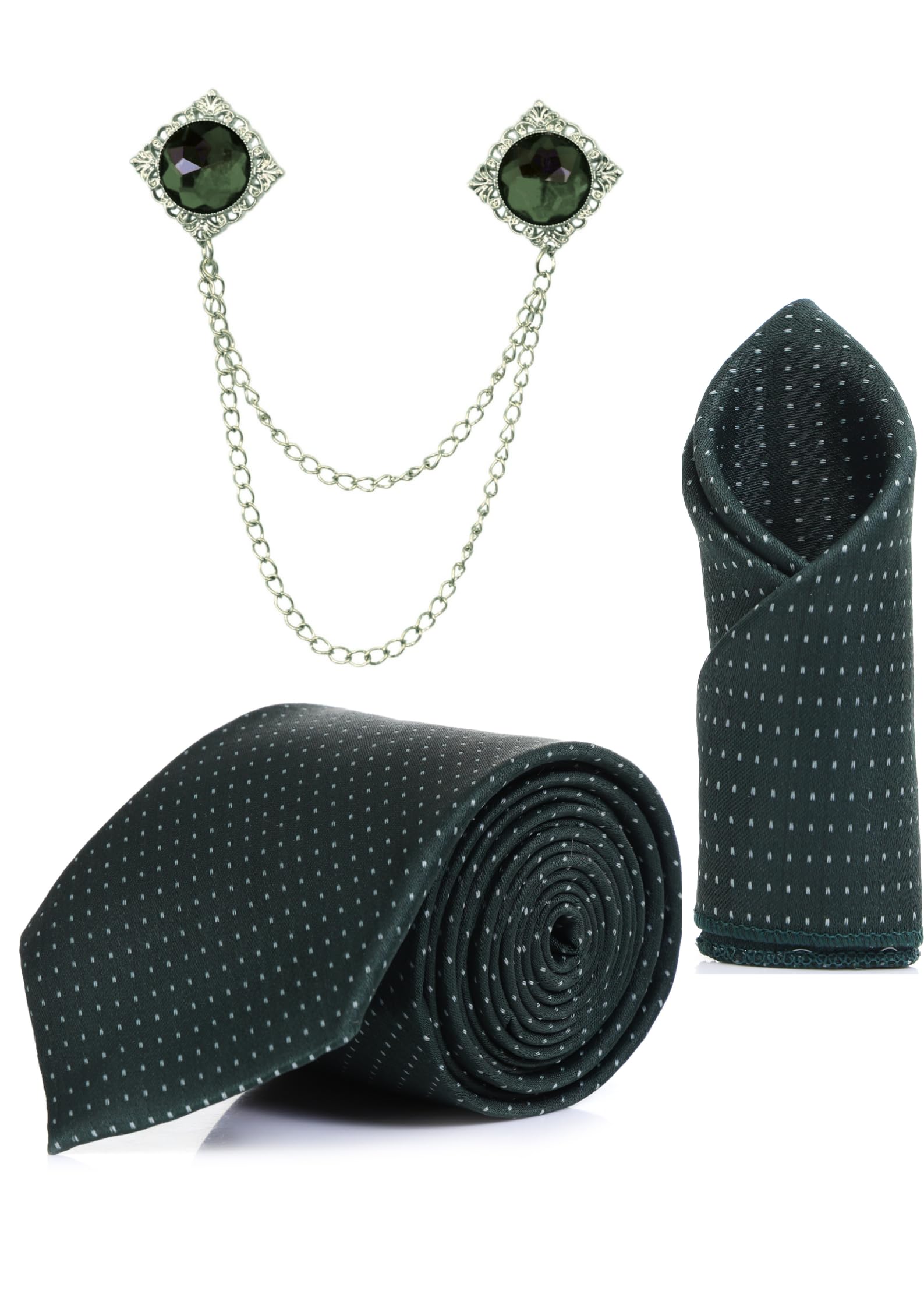 Random Stripe Men’s Necktie Gift Set (9 Colors) Tie, Pocket Square & Brooch with Chain | Formal-image-24