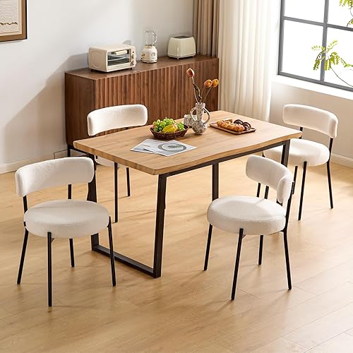 Furniliving Boucle Juego de 4 sillas de comedor, modernas sillas de comedor tapizadas con respaldo curvado y marco de metal negro, silla auxiliar