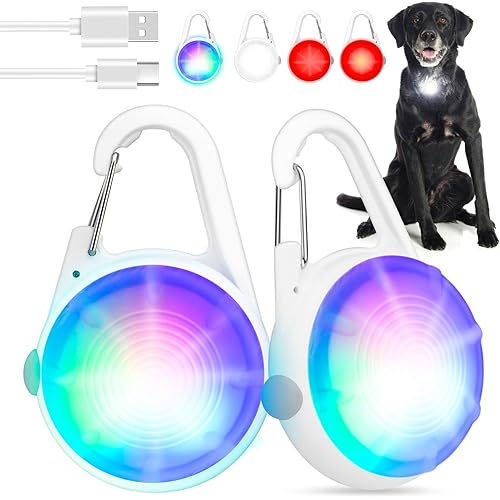 2Pack Dog Lights for Night Walking Dog Collar Light Clip on Glow in The Dark with 4Modes & RGB Color for Camping