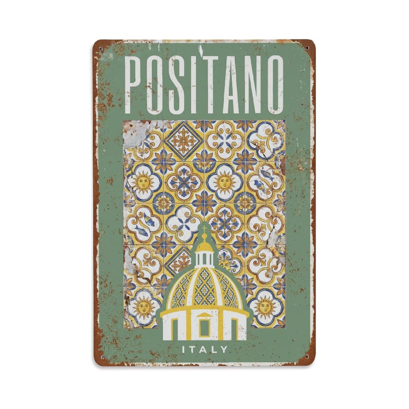 Vintage Travel Positano Italy Sage Metal Tin Sign