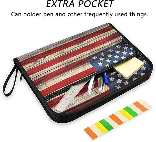 Miniatura 2 de Organizador de archivos de acordeón de madera oscura con bandera estadounidense pintada antigua, organizador de documentos portátil, carpetas de