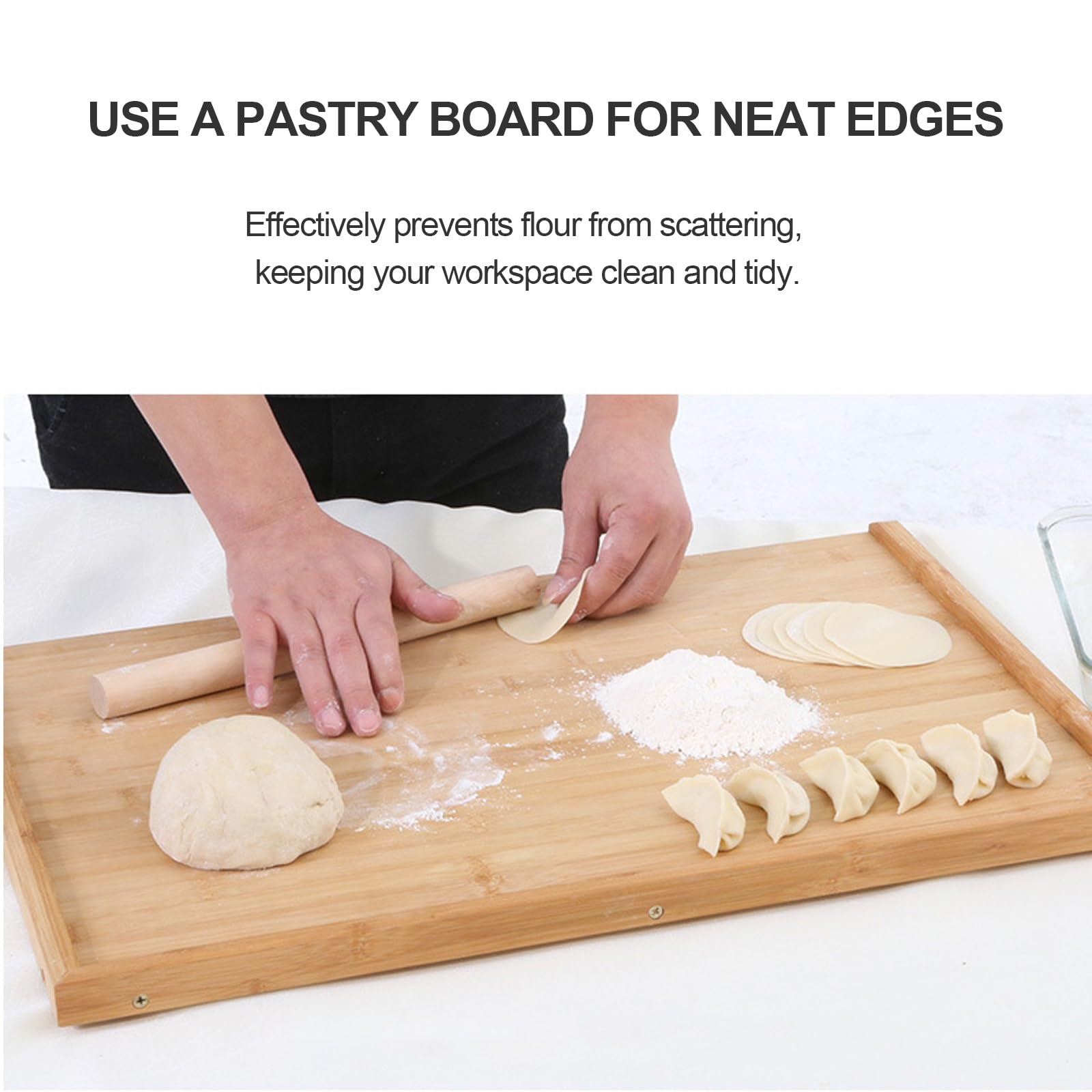 Tabla de cortar de bambú extragrande con bordes elevados para pastelería, pizza, carne, verduras y frutas, 50 x 80 cm, esencial para cocineros y cocineros caseros