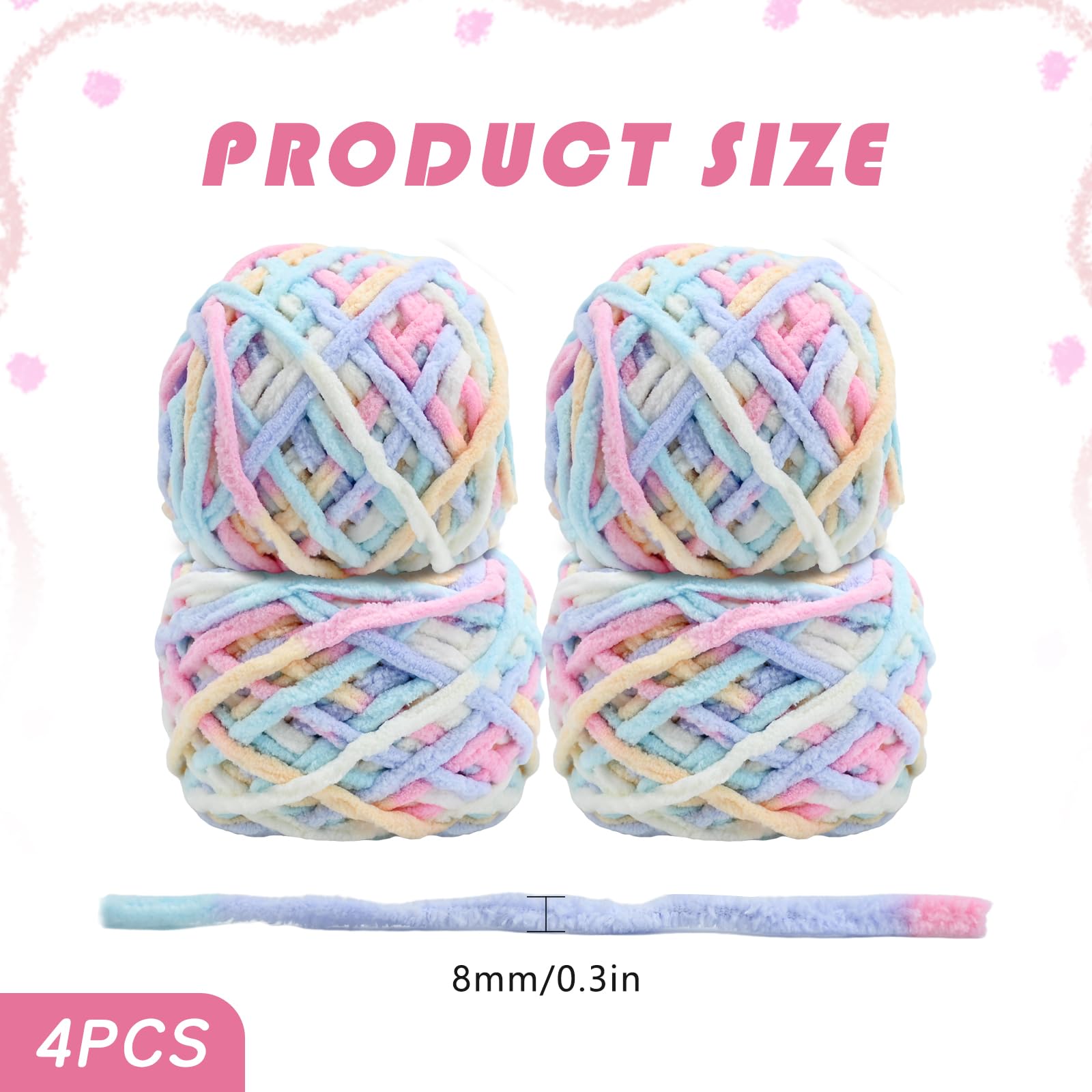 Knitting Wool Yarn 4 x 100g Multi-Colored Soft Chunky Yarn for Crochet Projects Making Plush Balls Handmade Bags Sweaters Shoes Hats Sweaters Blankets Scarves - Image 2