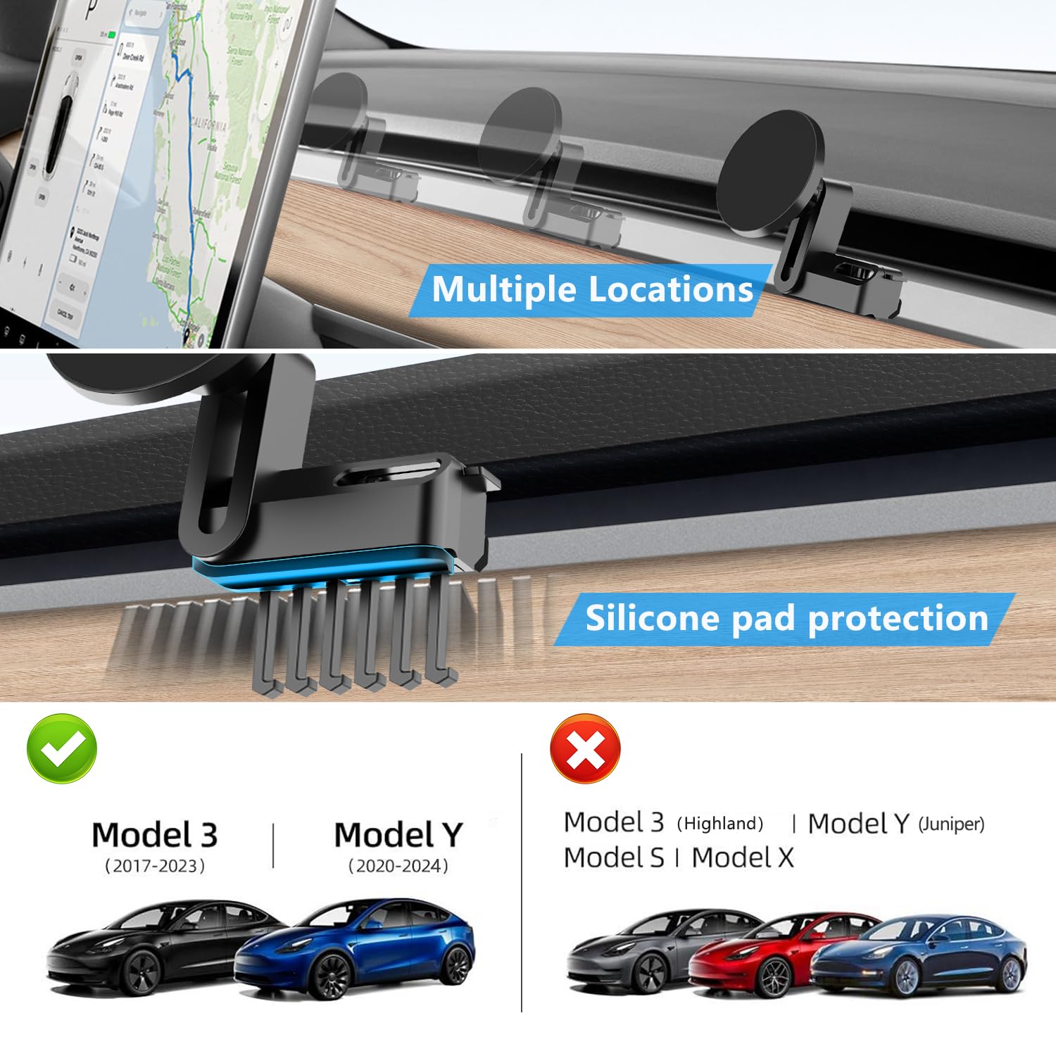 AiHiwvol For Qi2 15W Tesla Phone Mount Charger [Heat Restriction], Strong Suction Cups For Tesla Model Y/3 Screen Magsafe Car Wireless Charger For IPhone 17 16 15 14 13 12 Series - View #3