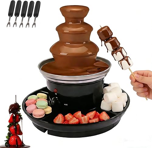Miniatura 10 de Fuente de chocolate comercial de acero inoxidable de 4 niveles, 230 W eléctrica para fondue, fuente de queso con perilla de calefacción para bodas,