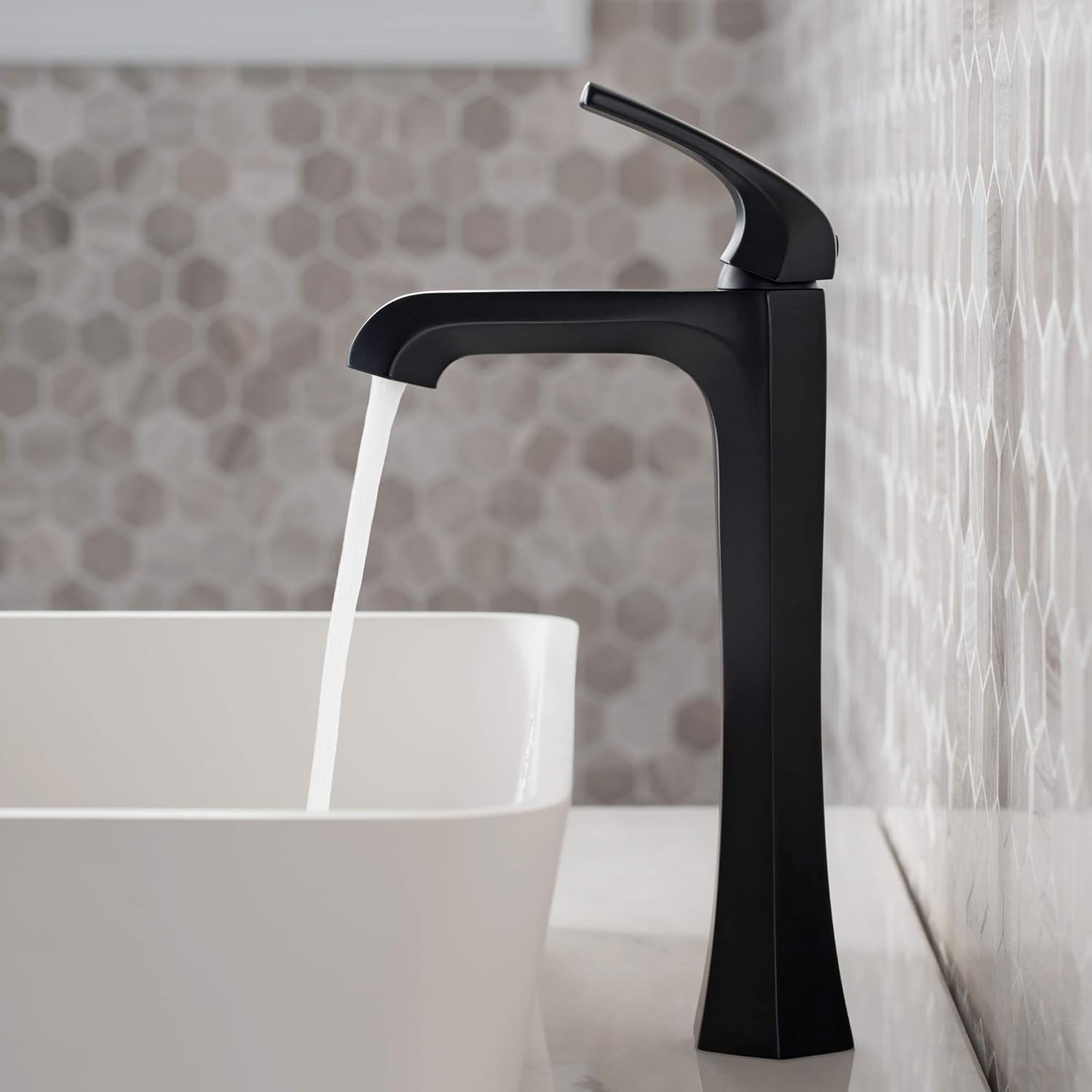 KRAUS Esta Single Handle Vessel Bathroom Faucet with Pop-Up Drain in Matte Black, KVF-1210MB
