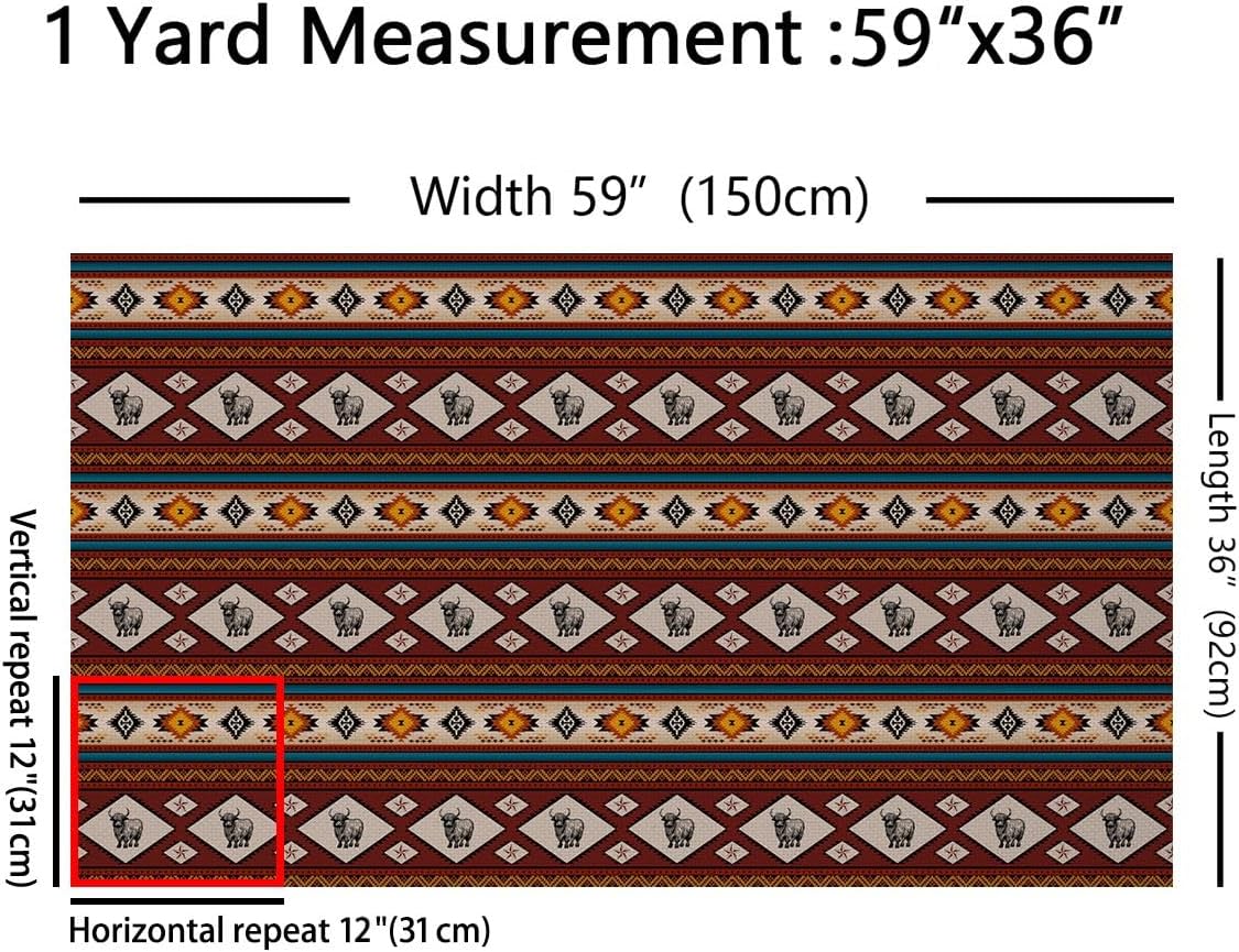 Rustic Highland Cow Fabric by The Yard Ethnic Tribe Aztec Upholstery Fabric,Farmhouse Wildlife Exotic Nordic Style Decorative Fabric,African Southwest Native Bohemian DIY Waterproof,10 Yards,Red