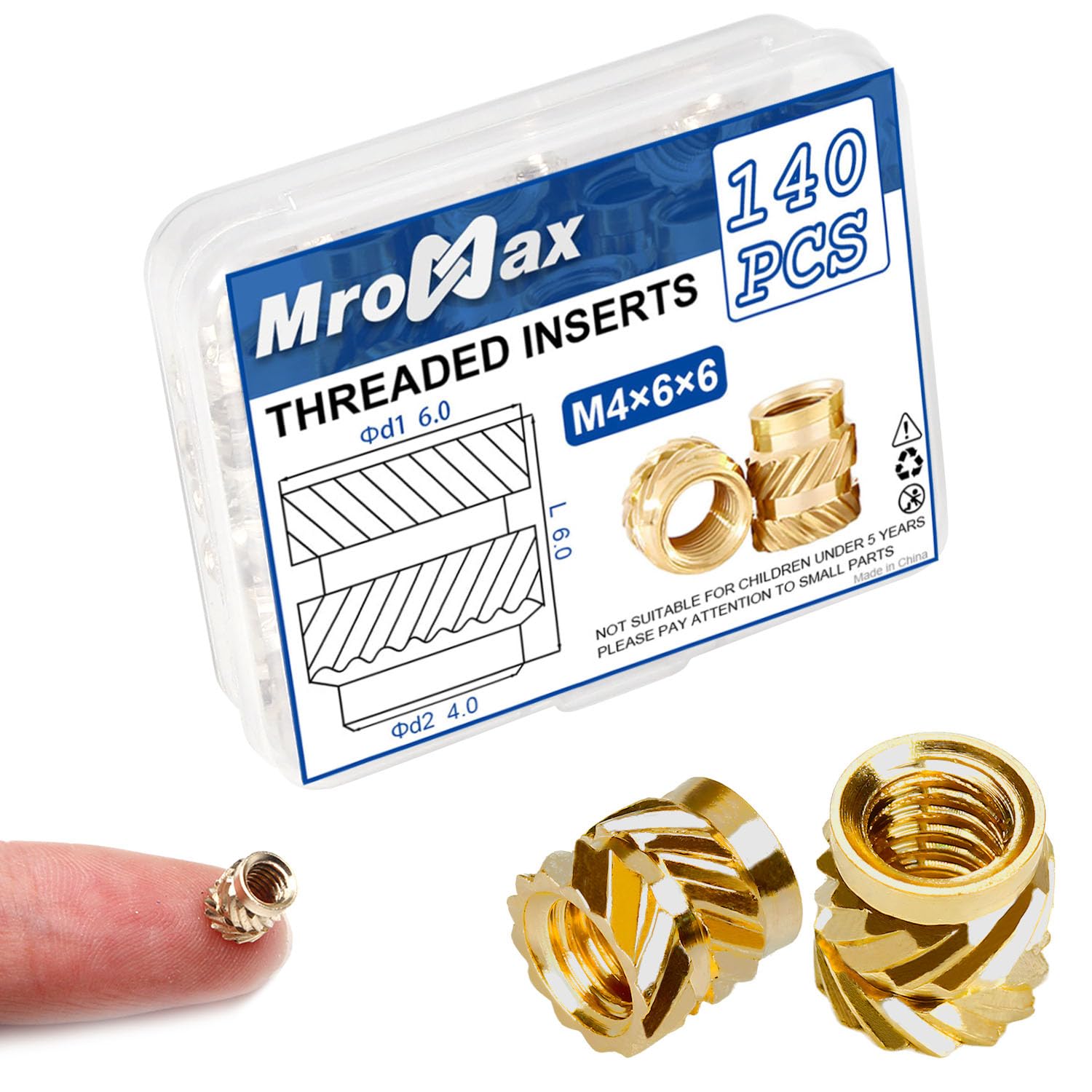 140Pcs M4 Heat Set Threaded Insert, M4x6x6mm Threaded Inserts for Plastic, Brass Metric Knurled Nuts, Insert by Heat into 3D Printing Components and Plastic Parts
