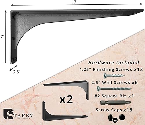 Miniatura 9 de Starby Gladiator Series - Soportes de estante para encimera de granito de bajo perfil soldado de 500 libras con capacidad de 500 libras (2 unidades)
