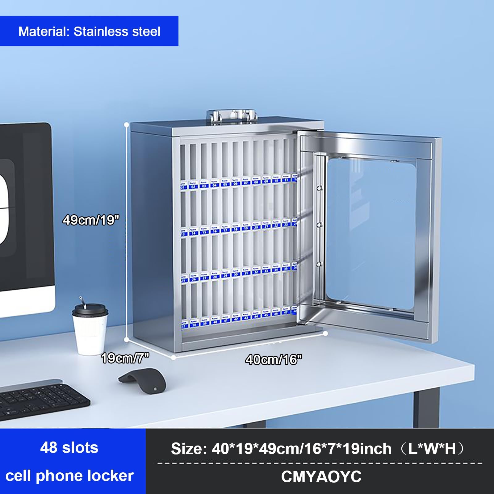 Cassetta Di Sicurezza Per Telefono Da Parete In Acciaio Inossidabile - Deposito Sicuro Per Scuola, Fabbrica E Azienda - Dimensioni: 36X19X49 Cm, 48X19X49 Cm, 27,5X19X37 Cm, Un Colore, 40X19X49 Cm/16X