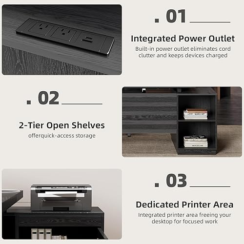 Miniatura 5 de Escritorio en forma de L con cajones para el hogar, escritorio de oficina ejecutivo de 78 pulgadas con toma de corriente, escritorios grandes de