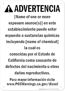 Hotel Exposure Warning California Prop 65 Hotel Spanish Sign, 10x14 Inches, 55 mil thick HDPS (high density polystyrene), Made in USA by My Sign Center