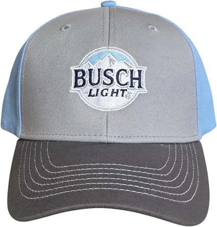 BUSCH LIGHT Baseball Cap, Tri-Color Gray Blue Dark Gray, Embroidered Logo, Adjustable Hat