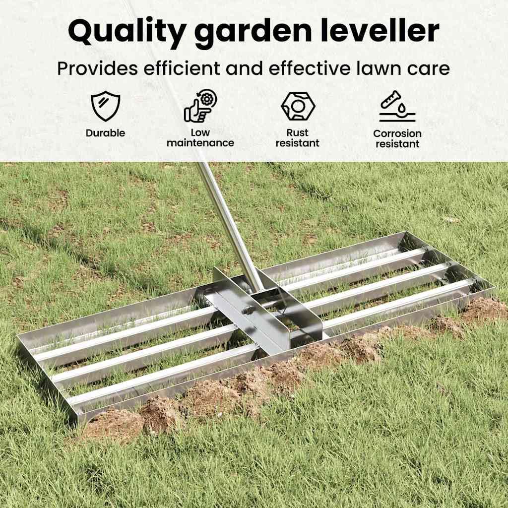 vidaXL Rastrillo nivelador de jardín Plateado Acero Inoxidable, Jardín y terraza, rastrillo Moderno Rectangular, Resistente al Clima, Kit de jardinería, Accesorio paisajístico