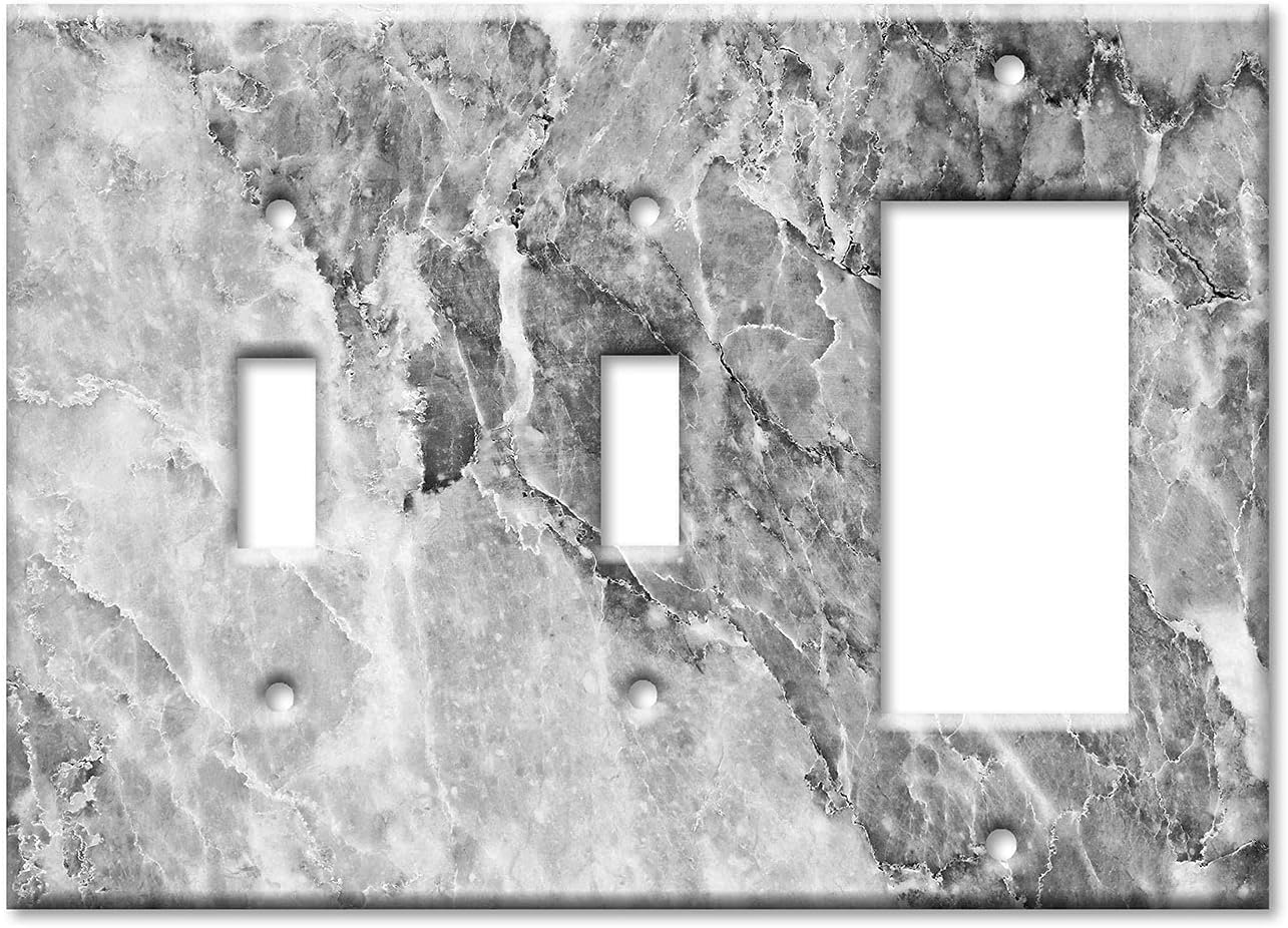 Art Plates - 3-Gang Combination Switch Plate - Toggle - Toggle - Decora - Grey and White Marble - Granite Print - (Made in USA)