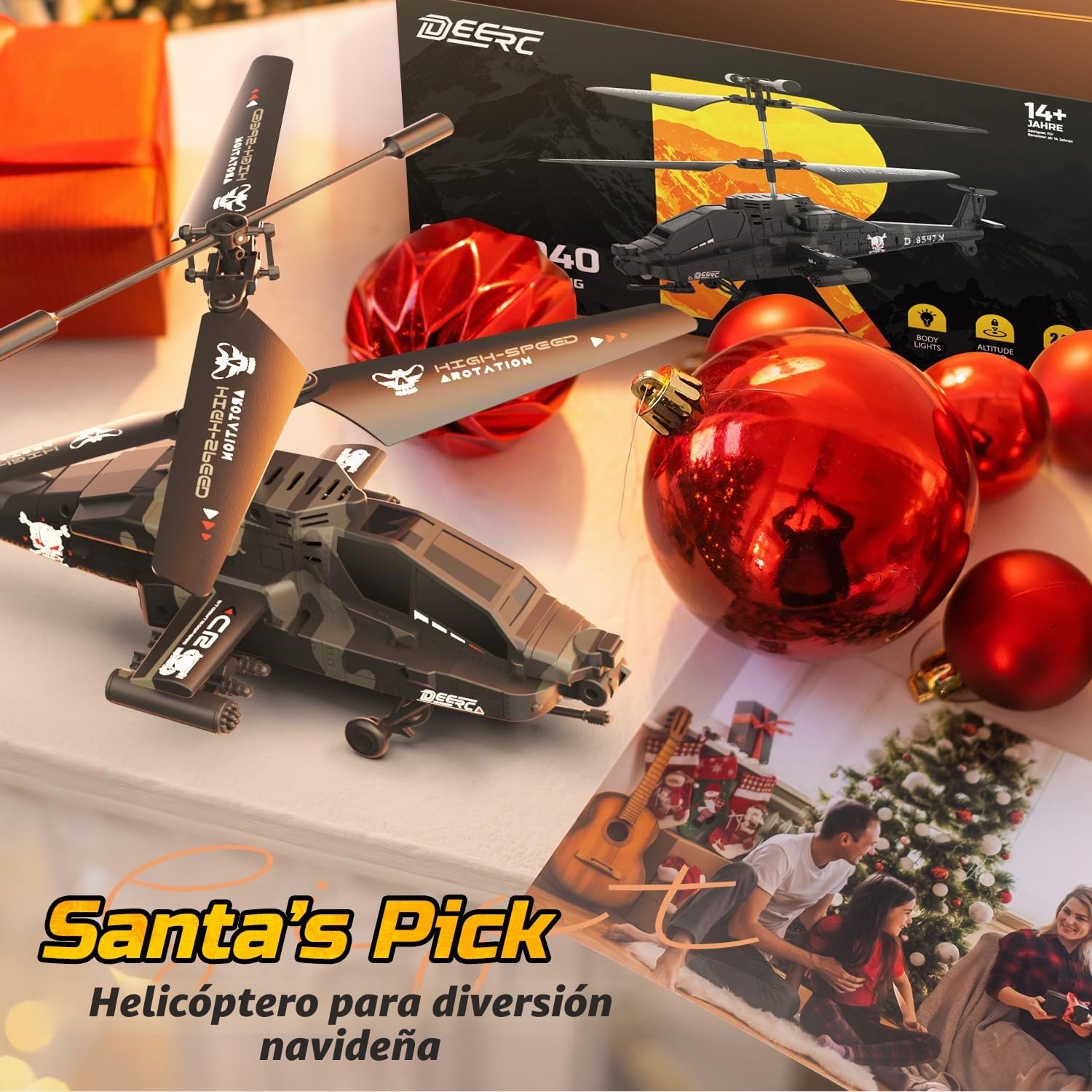DEERC Helicóptero RC, avión RC para niños y Adultos, helicóptero de Control Remoto de 2,4 GHz, Tiempo de Vuelo de 30 Minutos, Luces LED y retención de altitud, Juguete para niños de 8 a 12 años