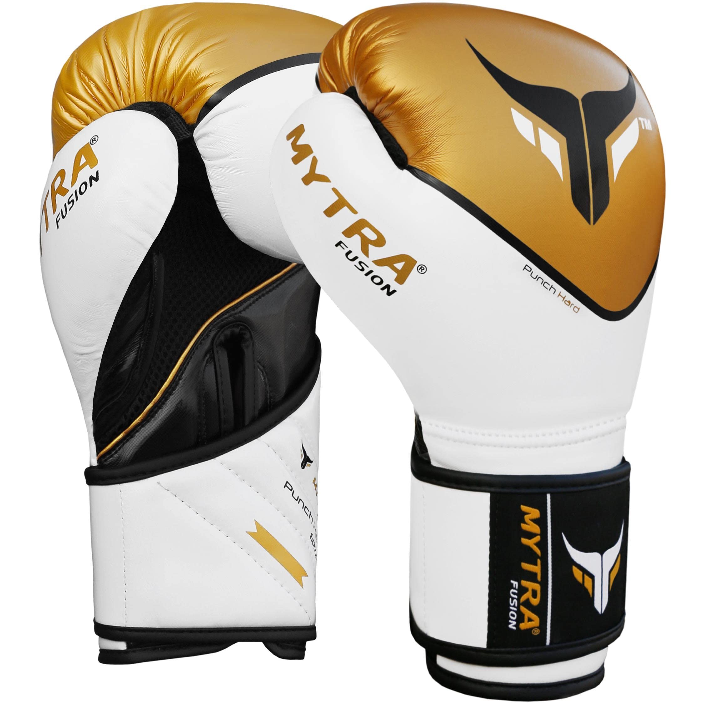 Mytra Fusion Boxing Gloves Punch Hard SL-5 Training Bag Gloves (White/Gold, 14-oz) - Image 4